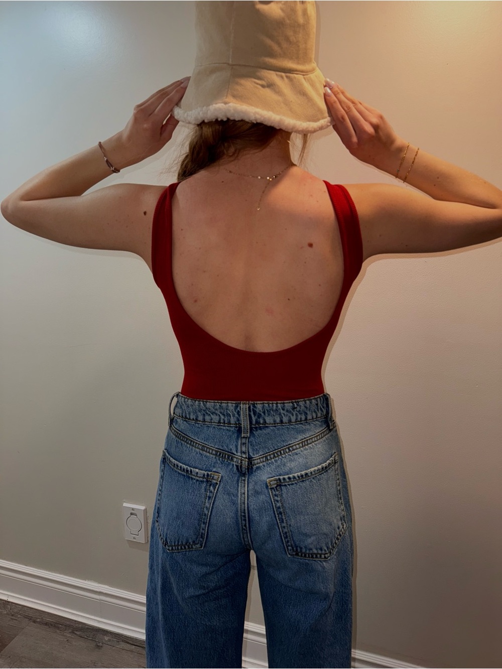 Red Ribbed Tank Bodysuit - Picture 2 of 3